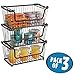 mDesign Stackable Metal Basket for Kitchen Storage - Wire Farmhouse Bin Basket w/Handles for Pantry - Stacking Wire Basket Organizer for Food, Drinks, Snacks - Hyde Collection, 3 Pack, Bronze