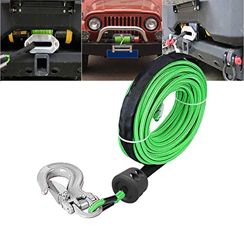 Synthetic Winch Rope 50'x1/4" Snap Hook and Rubber Stopper Strong