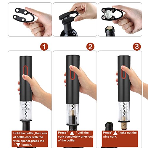 Wine Opener Set, Automatic Cordless Corkscrew, Electric Wine Bottle Opener Gift Kit (Black)