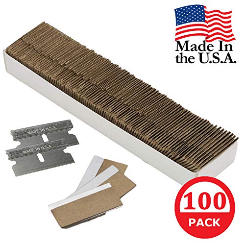 Razor Blades Utility: Single Edge Razor Blades 100 Pack, Razor Blade Scraper Refills, Steel Box Cutter Blades USA-Made, Safety Straight Edge Razor Blades, Paint Scraper Razor Blade by WEUPE