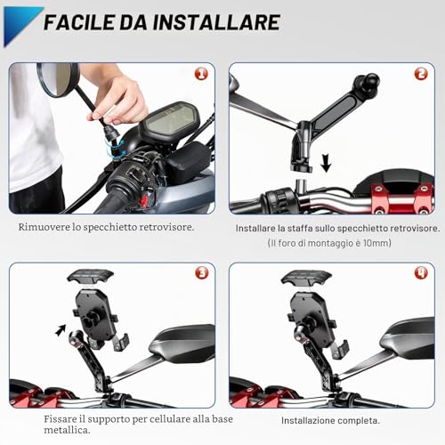 KTUEOV Mobile Phone Holder, 360 Degrees Rotatable Motorcycle Phone Holder Anti-Vibration Mobile Phone Holder Scooter Mirror Anti-shake Smartphone Holder for 4.0-7.0 Inch Phone (Black)