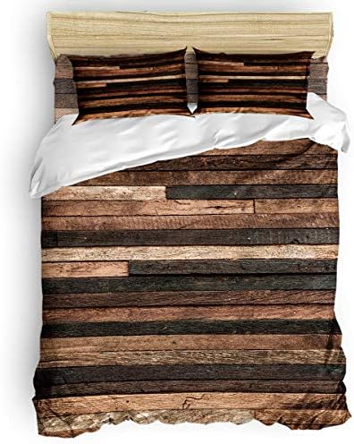 MIGAGA Duvet Cover Set Soft Bed Sheet Set for Family,Wood Grain Retro Pattern Kids Bedding Set,1 Flat Sheet 1 Comforter Cover and 2 Pillow Cases King Size