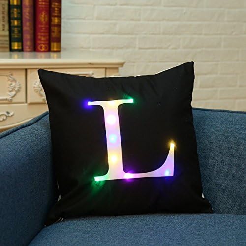 Magshion LED Light 26 Alphabet Letter Square Throw Pillow Case Cover (L, Black)