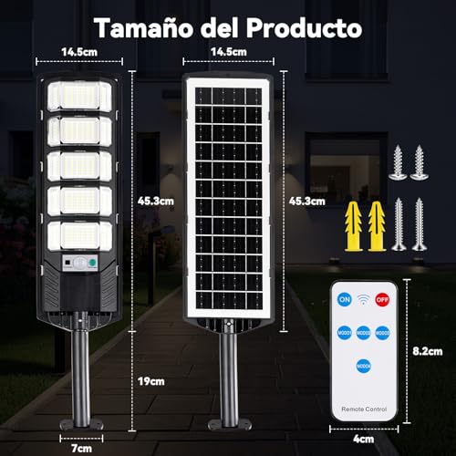 Dopwii Lamparas Solares Exterior 6000mAh,240 LED 15000 Lúmenes con Sensor de Movimiento, Luces Solares para Exterior Jardin, IP65,Lámpara Solar con 4 Modos de Iluminación y Mando a Distancia(2 Piezas)
