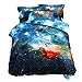 uxcell 3-Piece Galaxies Multicolor Duvet Cover Sets - 3D Printed Space Themed - 100% Polyester - All-Season Reversible Design - Includes 1 Duvet Cover, 2 Pillow Shams,Queen