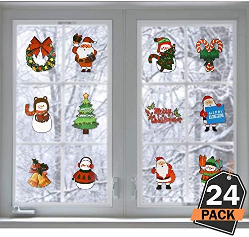 24 Piece Christmas Window Decals Set for Window Decorations, Wall Stickers and Festive Designs, 10cm x 15cm