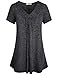 BAIKEA Womens Cross V Neck Short Sleeve Loose Flare Tunic Tops with Center Pleats
