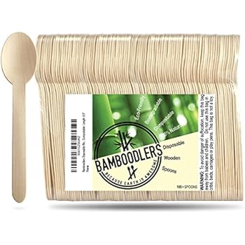 Disposable Wooden Spoons by Bamboodlers | 100% All-Natural, Eco-Friendly, Biodegradable, and Compostable - Because Earth is Awesome! Pack of 100-6.5