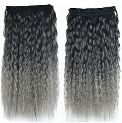 Dayiss Lolita Corn Wavy Hair Women Long Curly 5 Clip in Hair extension Hairpiece (Black Grey)