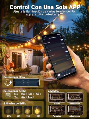 Guirnalda Luces Exterior 30M, Control App Guirnaldas de Luces Exterior