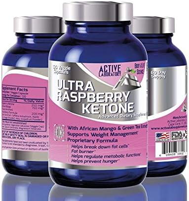 Fat Burner Ultra Raspberry Ketone with African Mango and Green Tea 600mg Veggie Caps 60 Day Supply Fast Acting Weight Loss Energy Booster 100% Guranteed by Active Labs