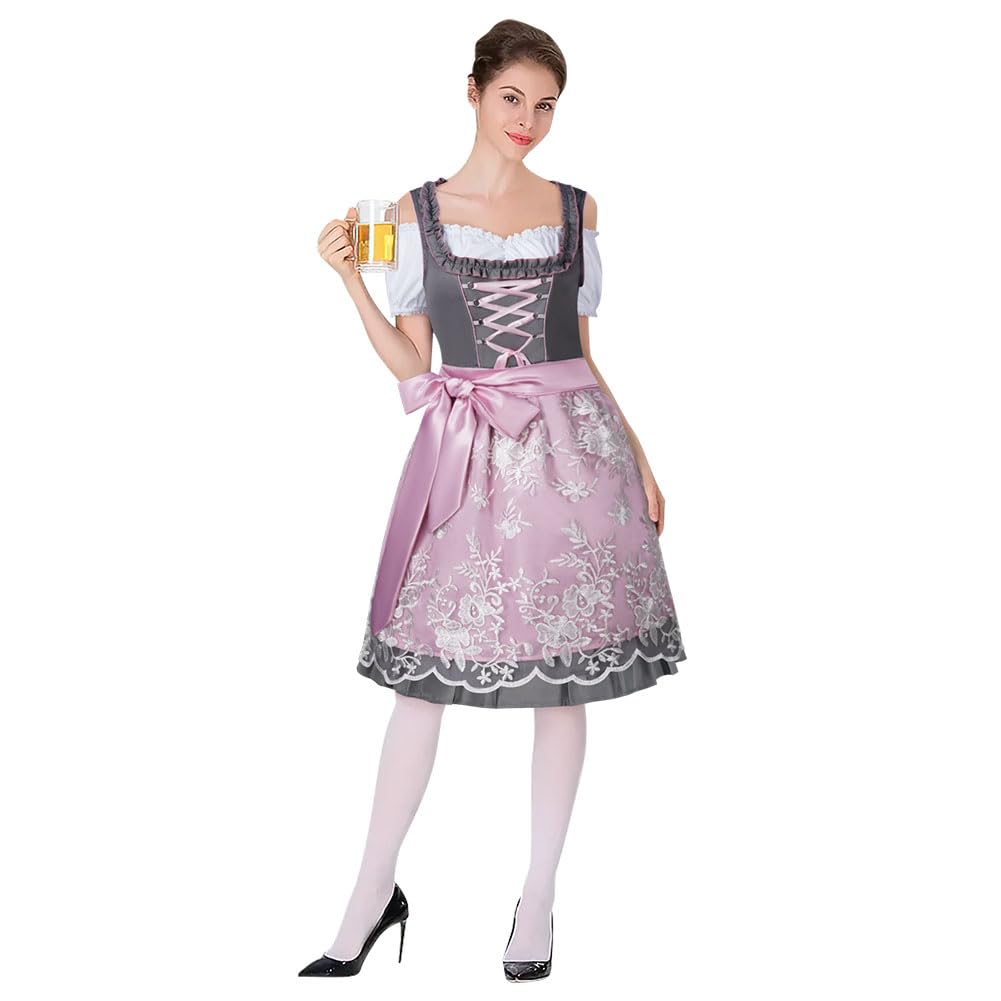 Aomig Women's Bavarian Oktoberfest Costume, Ladies German Beer Maid Dirndl Dress, Bavarian Fancy Dress for Carnival & Halloween