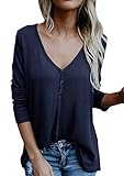Chuanqi Womens Henley Shirts V Neck Button Long Sleeve Loose Casual Knit Sweaters Tops