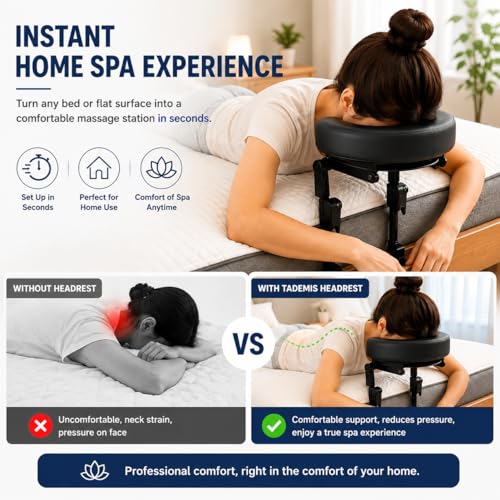 KONOVOLY Massage Headrest for Bed, Massage Home Mattress Top Massage Bed Head Extension Kit, Adjustable Headrest Face Cushion Massage Table at Home, Face Down Pillow After Eye Surgery (Black)