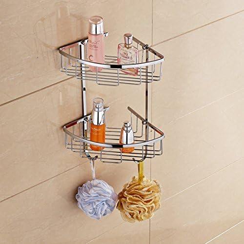 GUMA Wall Mounted 2 Tiers Dual Corner Shower Caddies Triangle Shower Cosmetic Soap Wire Basket Towel Robe Rack Holder (Chrome Finish)