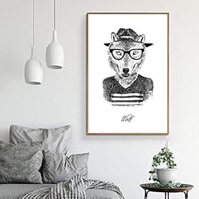 Floating Framed Canvas Wall Art for Living Room, Bedroom Hand-Painted Line Drawing Funny Animal Canvas Prints for Home Decoration Ready to Hang - 16x24 inches