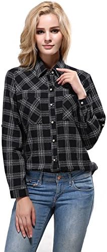 QIHUANG Women's Dress Shirt A Button Down Collared Long Sleeve Blouses (XXL, Black)