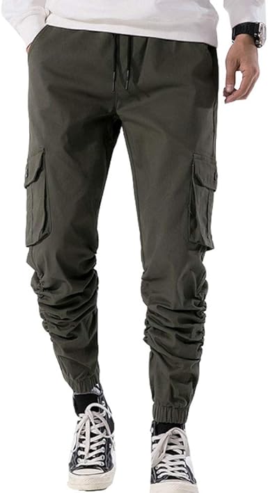 mens elastic waist cargo pants with drawstring
