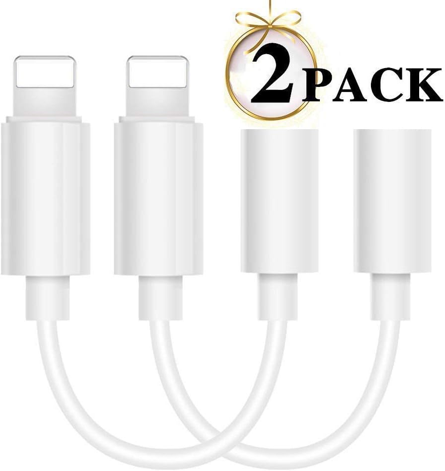 CABB Lightning to 3.5 mm Headphone Adapter Earphone Earbuds Adapter Jack 2 Pack,Compatible with iPhone 11 Pro Max X/XS/Max/XR/7/8/8 Plus/iOS11/12/13 Plug and Play GPS Screen Protector Foils (White)