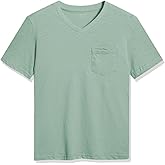 CUNYI Little Boys' V-Neck Pocket T-Shirt 100% Cotton Short Sleeve Solid Summer Tops