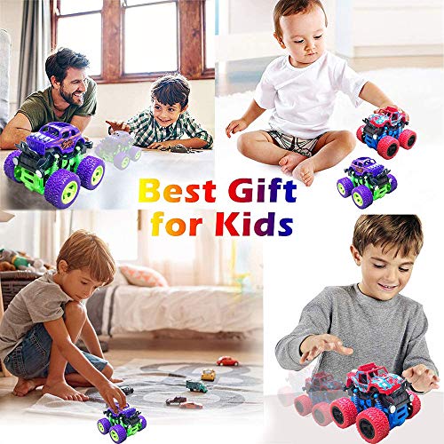 Directtyteam Monster Truck Toy Cars for Boys, 2 Pack 360 Degree Rotation Durable Friction Powered Push and Go Car Truck for Boys Teens Adults Gifts for Kids Birthday