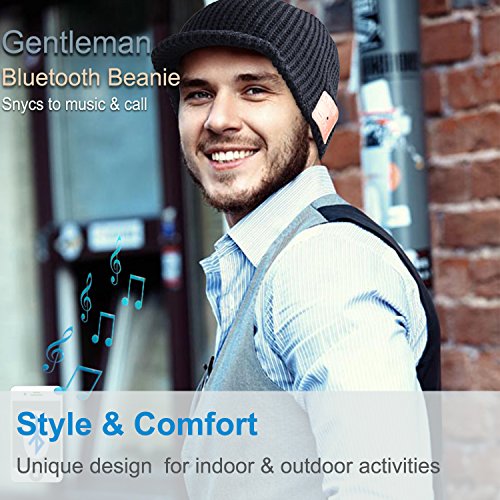 Qshell Unisex Stylish Bluetooth Beanie Hat Cap with Wireless Bluetooth Headphone Headset Earphone Music Audio Hands-Free Phone Call for Winter Sports Fitness Exercise Workout Lifestyle - Black