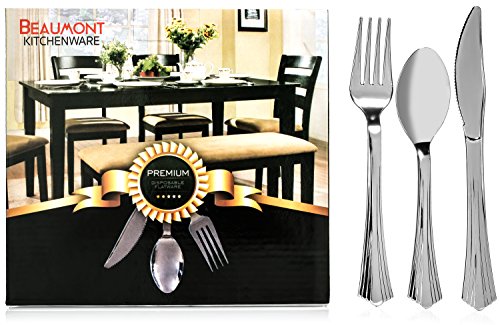 Beaumont Kitchenware Top Rated Plastic Silverware | BPA Free | High Quality Construction and Finish | Modern, Elegant Scallop Design | Set of 80 Forks, 40 Spoons, and 40 Knives Beaumont Kitchenware Top Rated Plastic Silverware | BPA Free | High Quality Construction and Finish | Modern, Elegant Scallop Design | Set of 80 Forks, 40 Spoons, and 40 Knives
