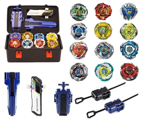 Cunjxtan Burst Gyro Burst Battle Blade X Toy Set, 12 Metal Fusion Spinning Tops with 3 Two Way Launchers Grip Starter Battling Top Game Toys for Kids Boys Ages 6-12 Great Gift for Birthday Holidays