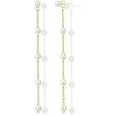 Long Pearl Drop Earrings for Women, Gold Chain Dangle Earrings with Pearl Accents, Elegant Bridal Jewelry for Wedding and Engagement