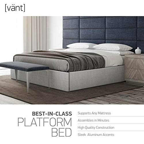 VANT Upholstered Platform Bed Queen Size Micro Suede Neutral Sand