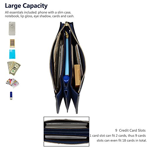 Lovena Soft Leather Wristlet Smartphone Zipper Wallet Tassel Wristlet - Fit iPhone X/iPhone 8/7Plus Samsung Note 8/5- Navy Blue - Thumbnail 3