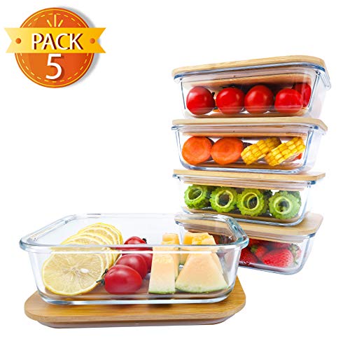 BlueHills Premium Glass Meal Prep Lunch Containers with bamboo Lids Plastic Free Glass Food Containers BPA-Free Microwave Oven Freezer Dishwasher Safe 5 pack set 10 pieces (G004 bamboo lid) - Thumbnail 7