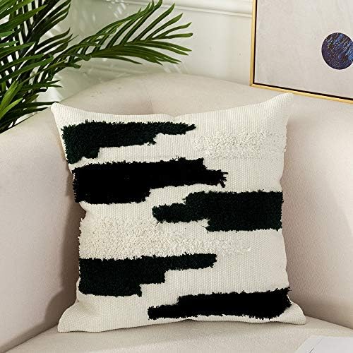 OJIA Throw Pillow Covers Boho Decorative, Accent Tribal Pillows Cover, Neutral Collection Tufted Cushion Case Farmhouse Decor for Couch Living Room (18 x 18 inch, Green and Black)
