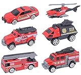 Die-cast Fire Truck Toy Set, 6 PCS Mini Fire Rescue Emergency Vehicles, Firefighting Engine, Helicopter, Educational Learning Car Toys, Gift for 3, 4, 5, 6 Year Old Boys, Girls, Toddlers, Kids