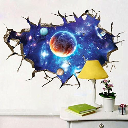 Omiky® 3D Home Bedrooms Wall Sticker,Removable PVC Murals Art Decal (3D Outer Space in Broken Wall)