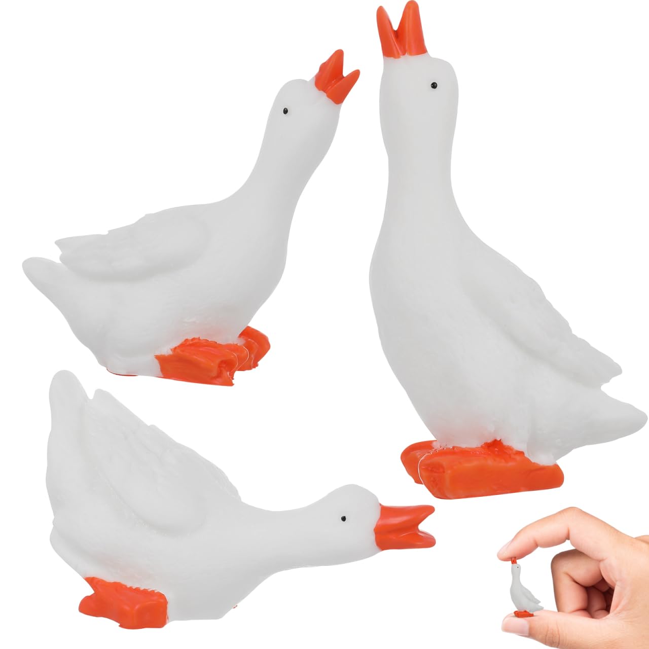 Hohopeti Mini Goose Ornaments Set Resin Figurines for Home Garden Decor Photo Props Miniature Small Goose Statue Collectibles