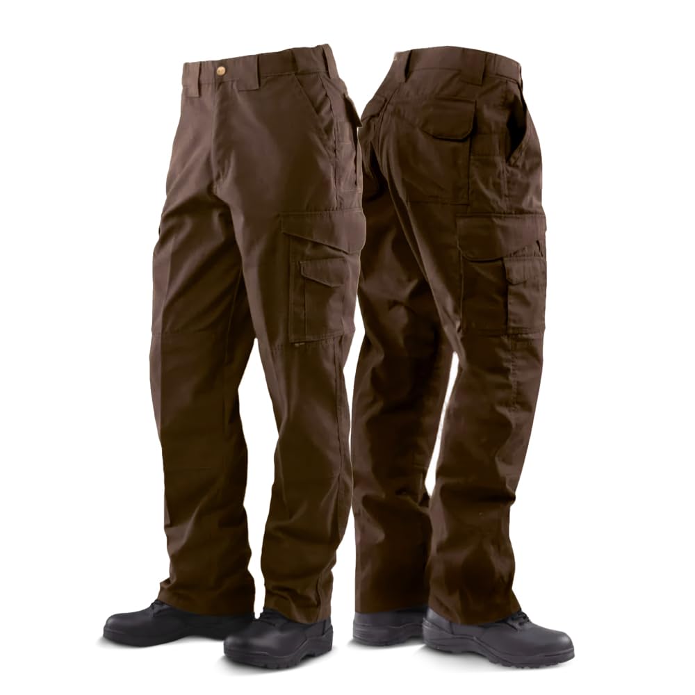 Tru-Spec 24-7 Pantalones tácticos originales para hombre - Pantalones de trabajo tipo cargo duraderos y resistentes al agua con aberturas ocultas para transporte y rodilleras, marrón - 32W x 30L