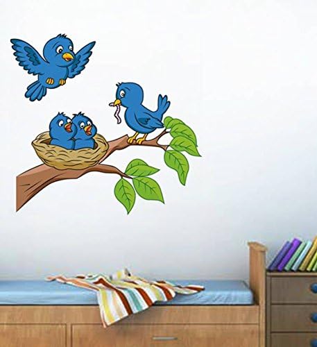 Maple Enterprise Adorable Blue Birds Feeding Large HD Wall Decoration Vinyl Sticker for livingroom, Bedroom, Kids Room