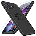 Compatible for Motorola Moto G54 5G Phone Case with Glass Screen Protector, 360° Rotatable Ring Holder Kickstand/Stand Silicone TPU Protective Cover Case for Motorola Moto G54 5G XT-2343-1 - Black