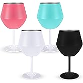 Acellegic 4 Pcs Stainless Steel Wine Glasses, 14 oz Insulated Wine Tumbler Goblets with Detachable Stem Double-layer Insulation Cup for Party Travel Home Gift (Black,White,Pink,Green)
