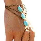 Doinshop New Multilayer Bronze Turquoise Bracelet Finger Ring Bangle Slave Chain