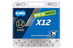 KMC | Wax X12 Bicycle Chain 12-Speed | Mountain Bike/Road/Gravel | 12 Speed Chain: Shimano, SRAM, Campagnolo Compatible | 126 Links, Missing Link Included | Silver