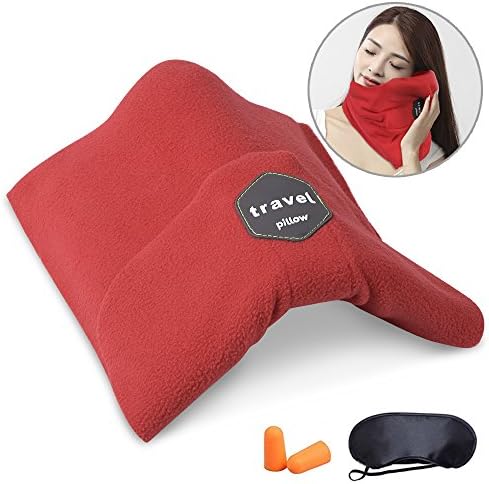 HAOBAIMEI Travel Neck Scarf Pillow - Reduce Neck and Shoulder Stress - Breathable Fleece - Portable Lightweight Compact Travel Pillow With Neck Support - Machine Washable Traveling Accessories (Red)