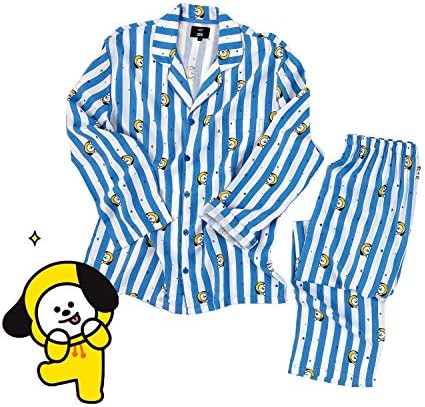 GFEIW BT21 Pajamas Set, Kpop Home for BTS Bangtan Boys Sleepwear BT21 Cartoon v Suga Same Harajuku Pajamas Long Sleeve Shirt Nighty for Men Women Bedgown