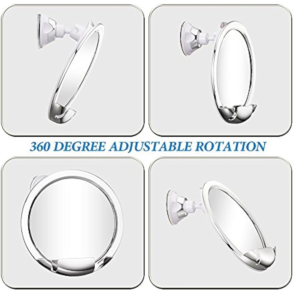 Fogless Shower Mirror With Builtin Razor Holder, 360 Degree Rotating