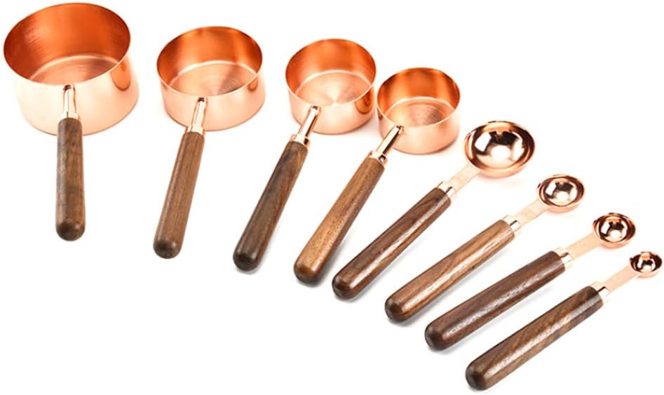 ypypiaol Walnut Wooden Handle Stainless Steel Measuring Cups Spoons Kitchen Baking Tools Essential Measuring Cup