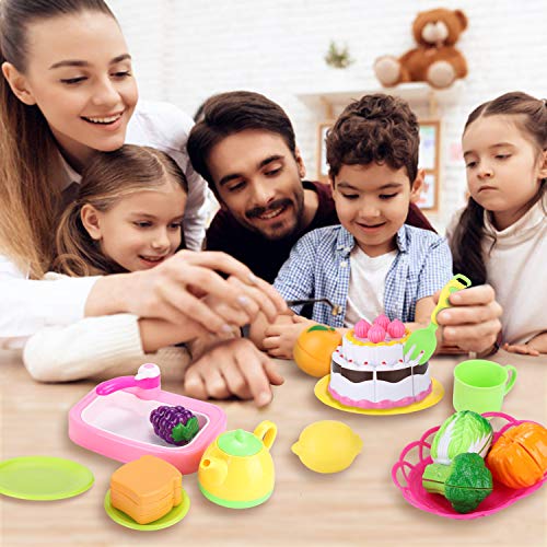 Auney 40 Pieces Play Food Set Pretend Play Set, Cutting Cooking Food Toy, Kitchen Toys Pretend Food Playset Educational Toy Fruits Vegetables Set for Children Learning Gift for Boys & Girls - Thumbnail 3