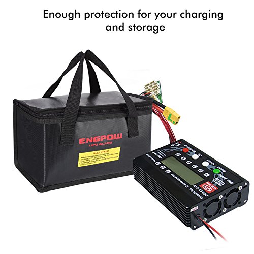 ENGPOW Fireproof Explosionproof Lipo Safe Bag for Lipo Battery Storage and Charging,Large Space Fire and Water Resistant Lipo Battery Guard with Double Zipper (260x130x150mm) (Black)
