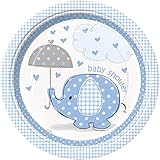 Blue Elephant Boy Baby Shower Dinner Plates, 8ct