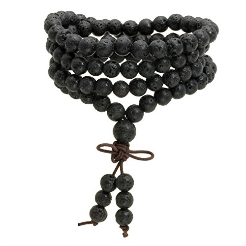 MILAKOO 8mm Natural Lava Rock Stone 108 Buddhist Prayer Beads Tibetan Mala Bracelet Necklace...